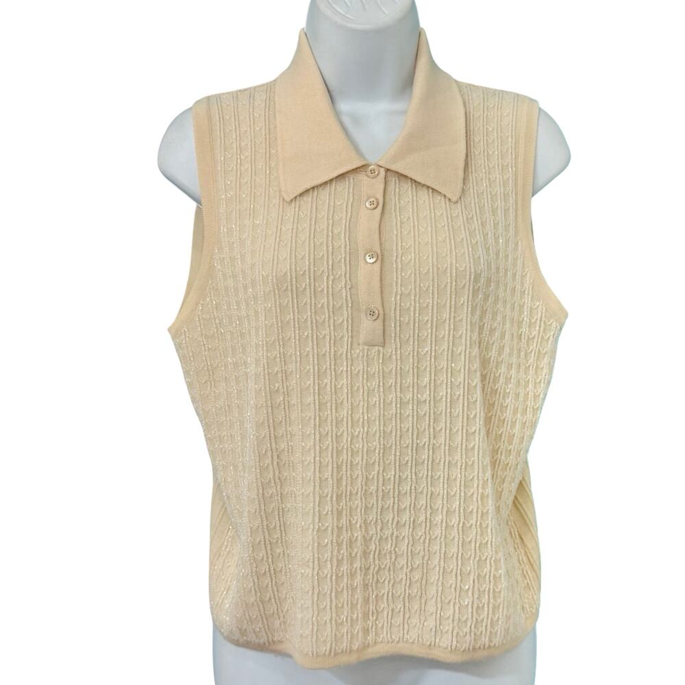 Vintage Banana Republic Cream Merino Wool Beaded Sleeveless Polo Sweater Tank L - Picture 3 of 10